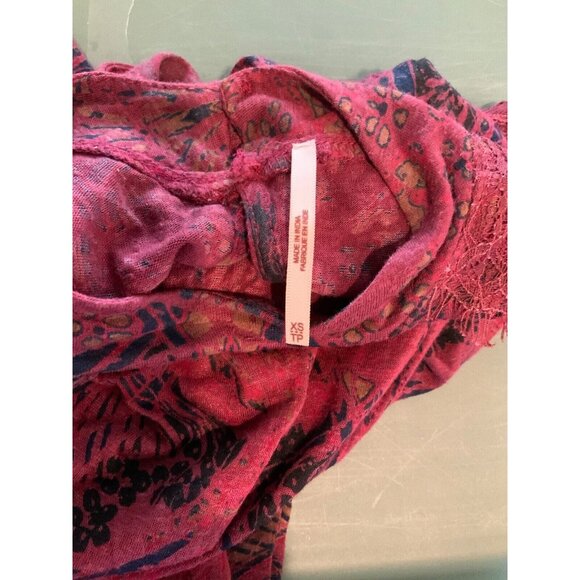 Free People Burgundy Mock Neck Shirt W/ Draped Front & V-Neck Back, Size XS - Picture 7 of 7